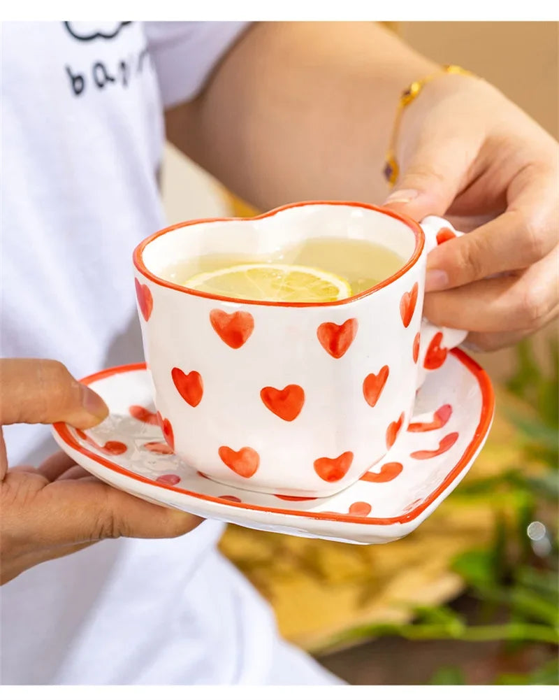 Heart Cup & Saucer – Cute INS Style