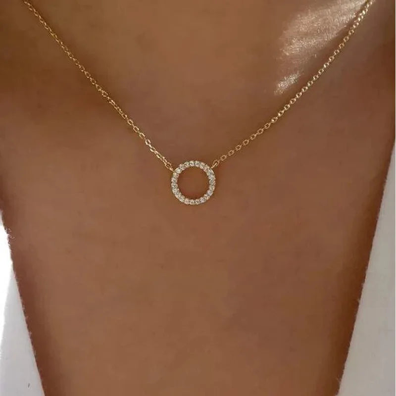 Crystal Circle Pendant – Elegant Gold Finish