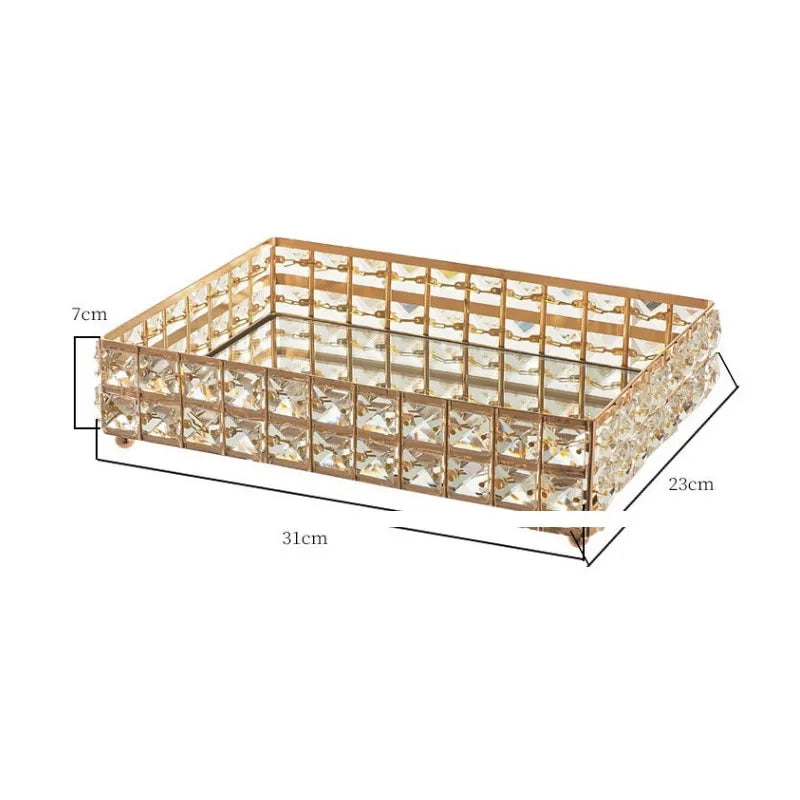 Crystal Mirrored Vanity Tray – Metal Display Plate