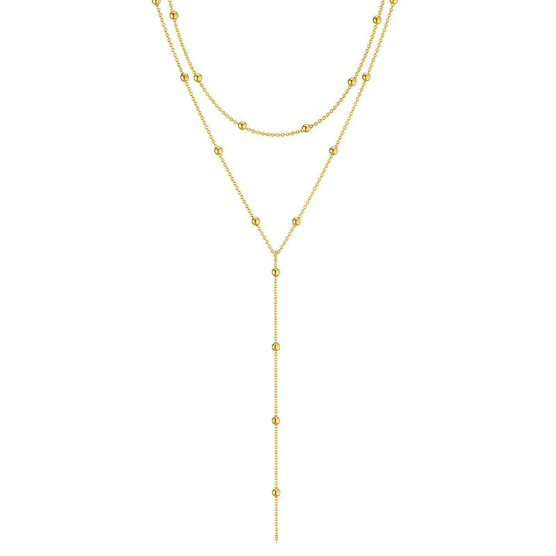 Geometric Tassel Bead Necklace – Minimal Collarbone