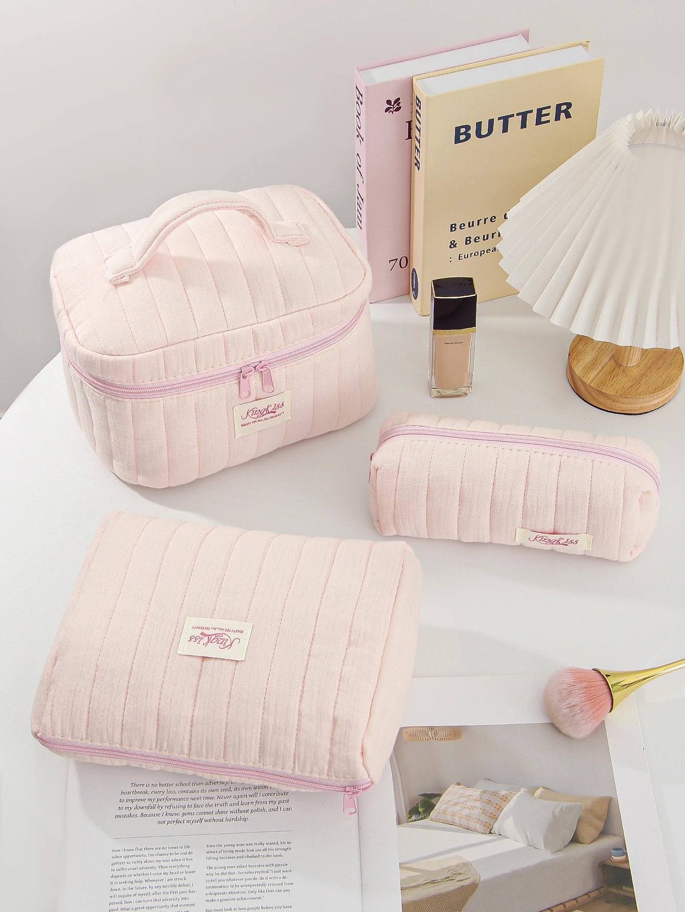 Pink Quilted Makeup Bag – Soft Travel Pouch