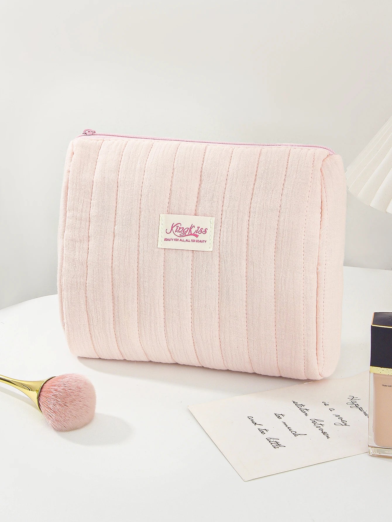 Pink Quilted Makeup Bag – Soft Travel Pouch