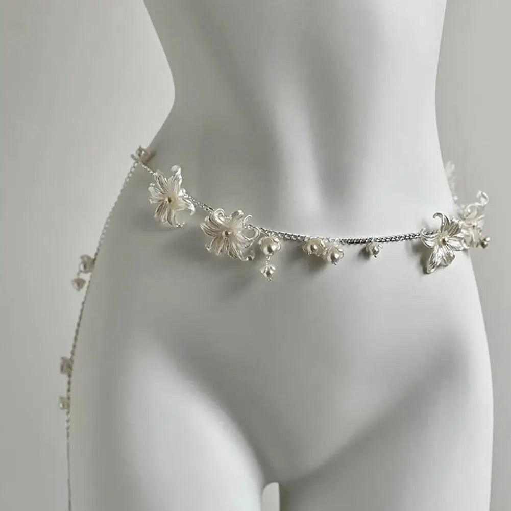 Y2K Multi-Layer Pearl Waist Chain – Retro Glam