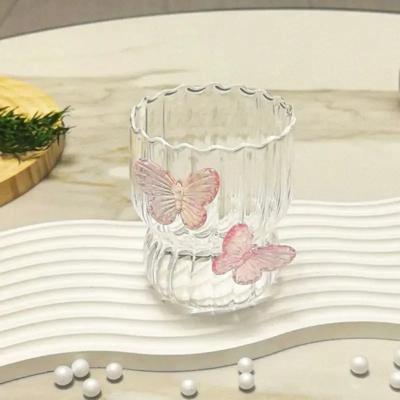 Butterfly Glass Tumbler (400ml) with Lid & Straw – Aesthetic Sipper