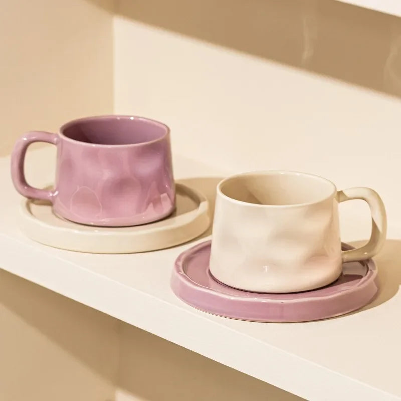 Cute Ceramic Coffee Cup & Saucer – Café Aesthetic