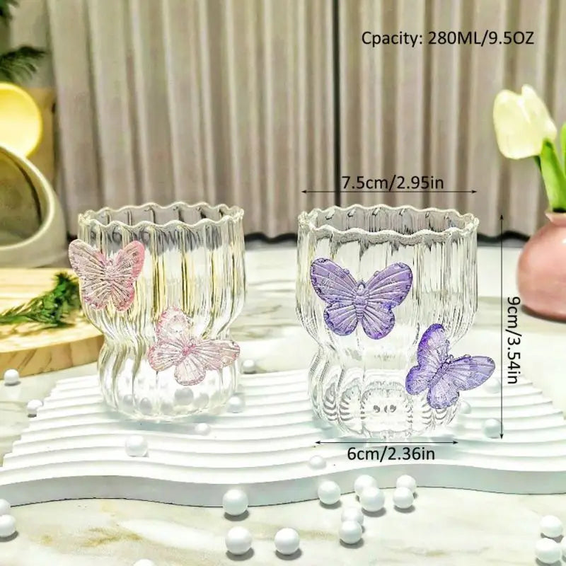 Butterfly Glass Tumbler (400ml) with Lid & Straw – Aesthetic Sipper