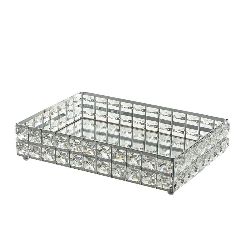 Crystal Mirrored Vanity Tray – Metal Display Plate