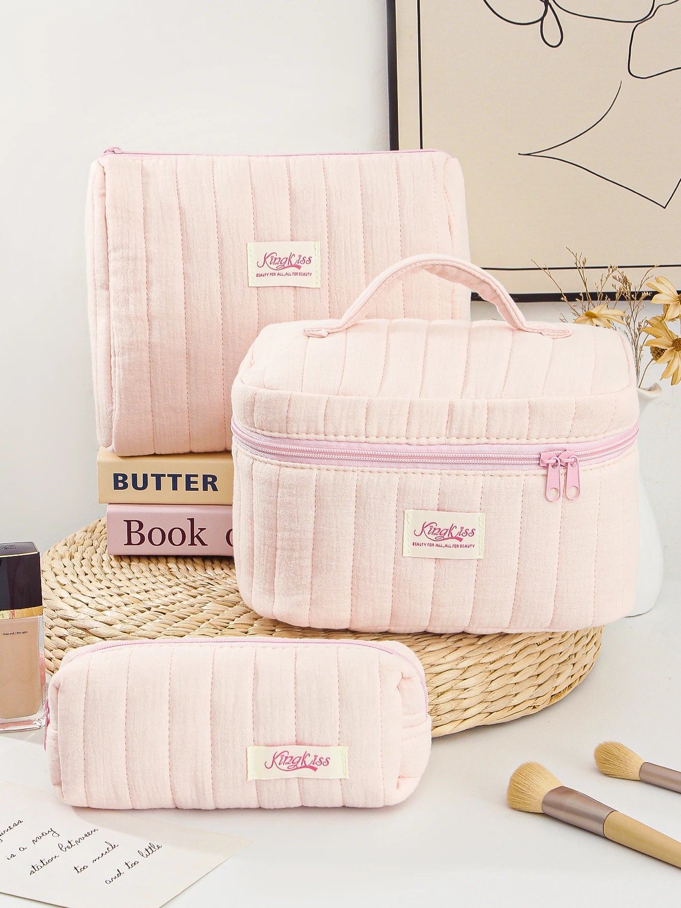 Pink Quilted Makeup Bag – Soft Travel Pouch