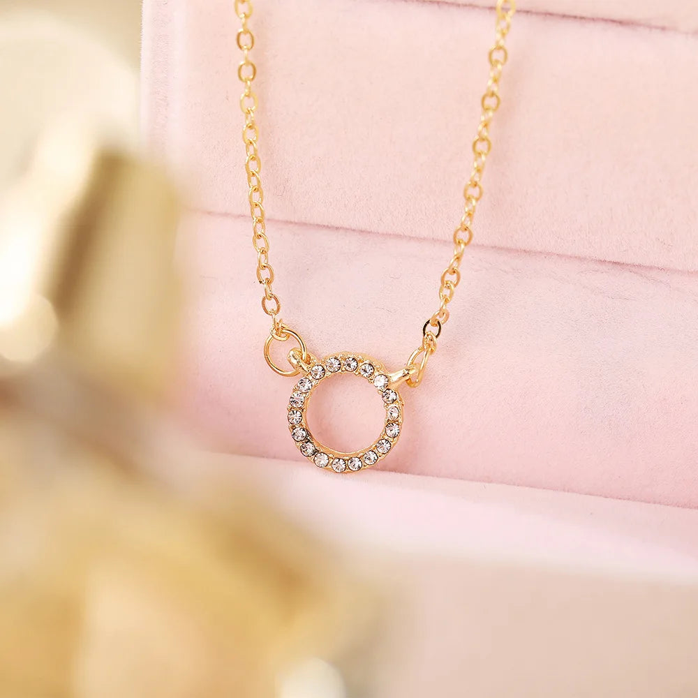 Crystal Circle Pendant – Elegant Gold Finish