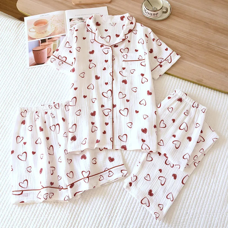 Double-Layer Cotton Sleepwear – Spring/Summer Set