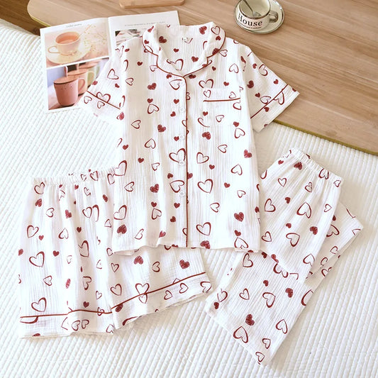 Double-Layer Cotton Sleepwear – Spring/Summer Set