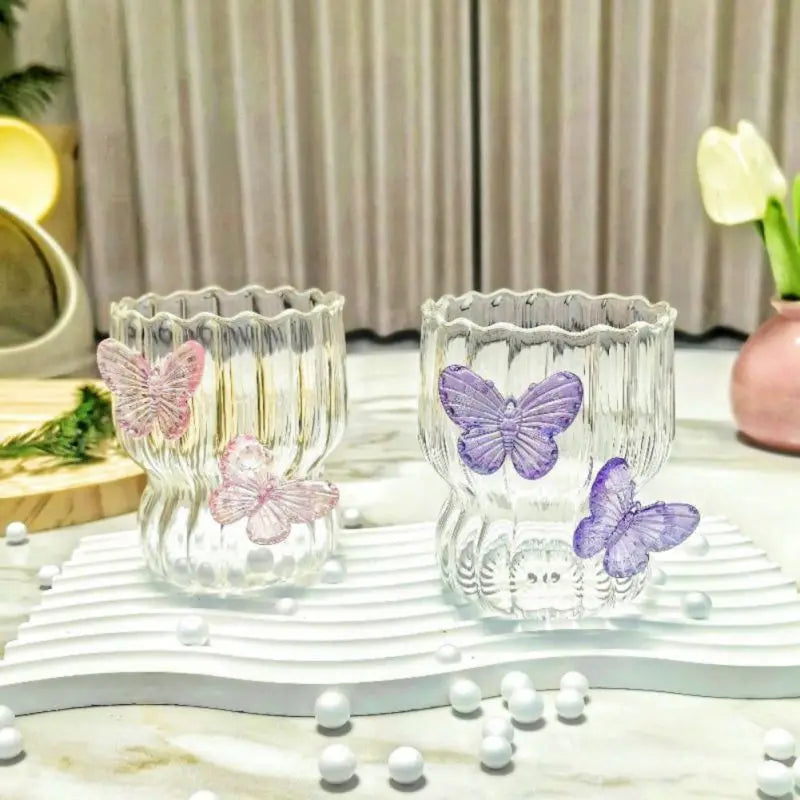 Butterfly Glass Tumbler (400ml) with Lid & Straw – Aesthetic Sipper