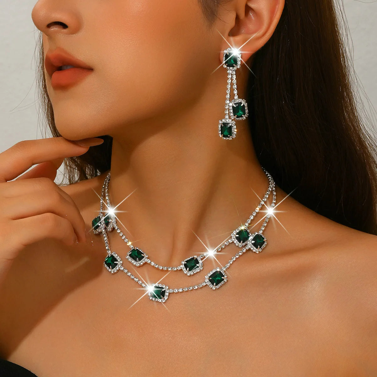 Crystal Jewelry Set (3-Piece) – Necklace & Earrings