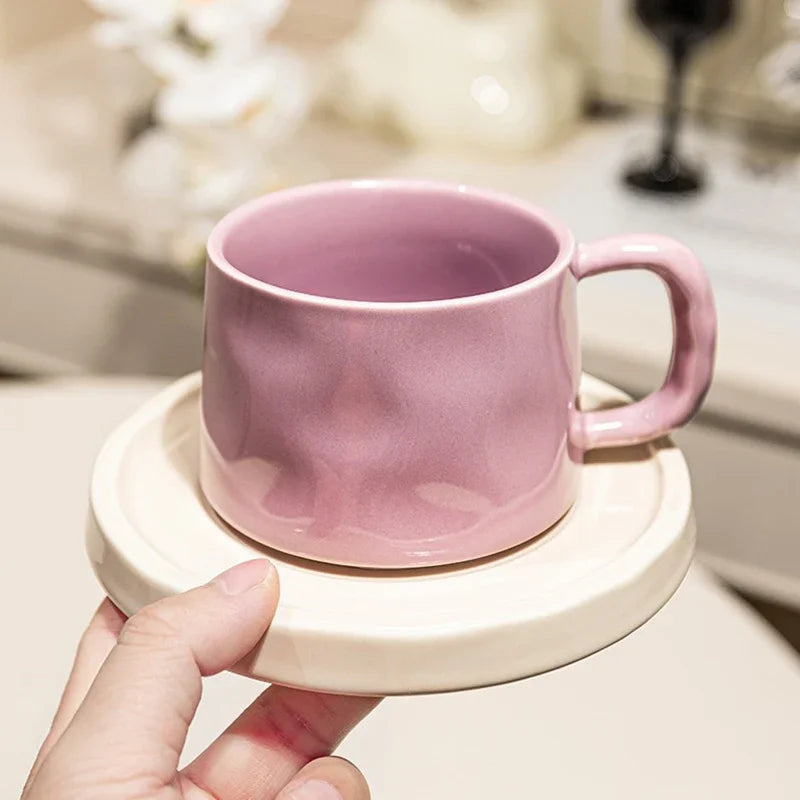 Cute Ceramic Coffee Cup & Saucer – Café Aesthetic
