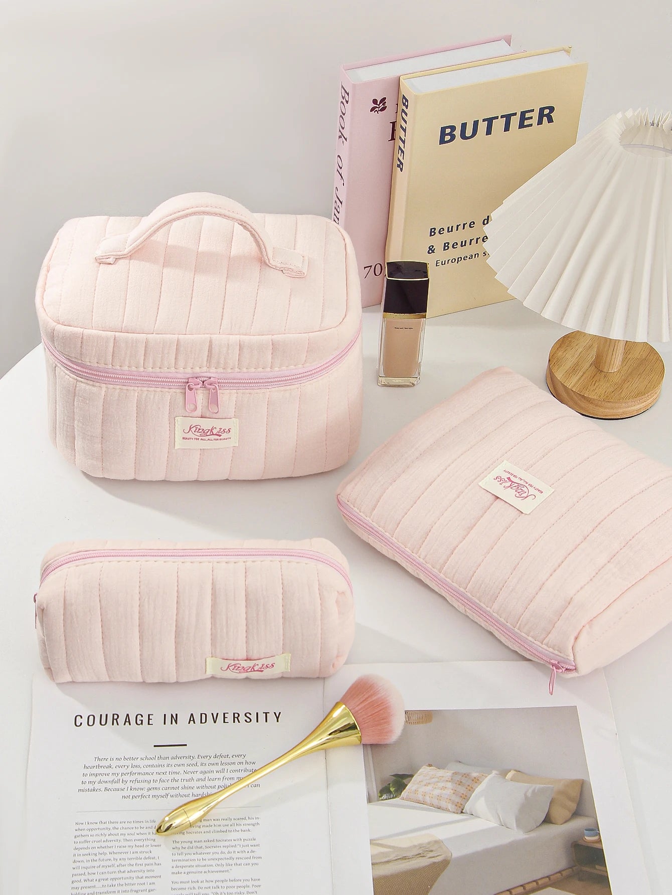 Pink Quilted Makeup Bag – Soft Travel Pouch