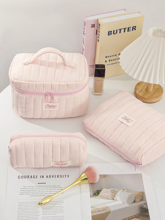 Pink Quilted Makeup Bag – Soft Travel Pouch