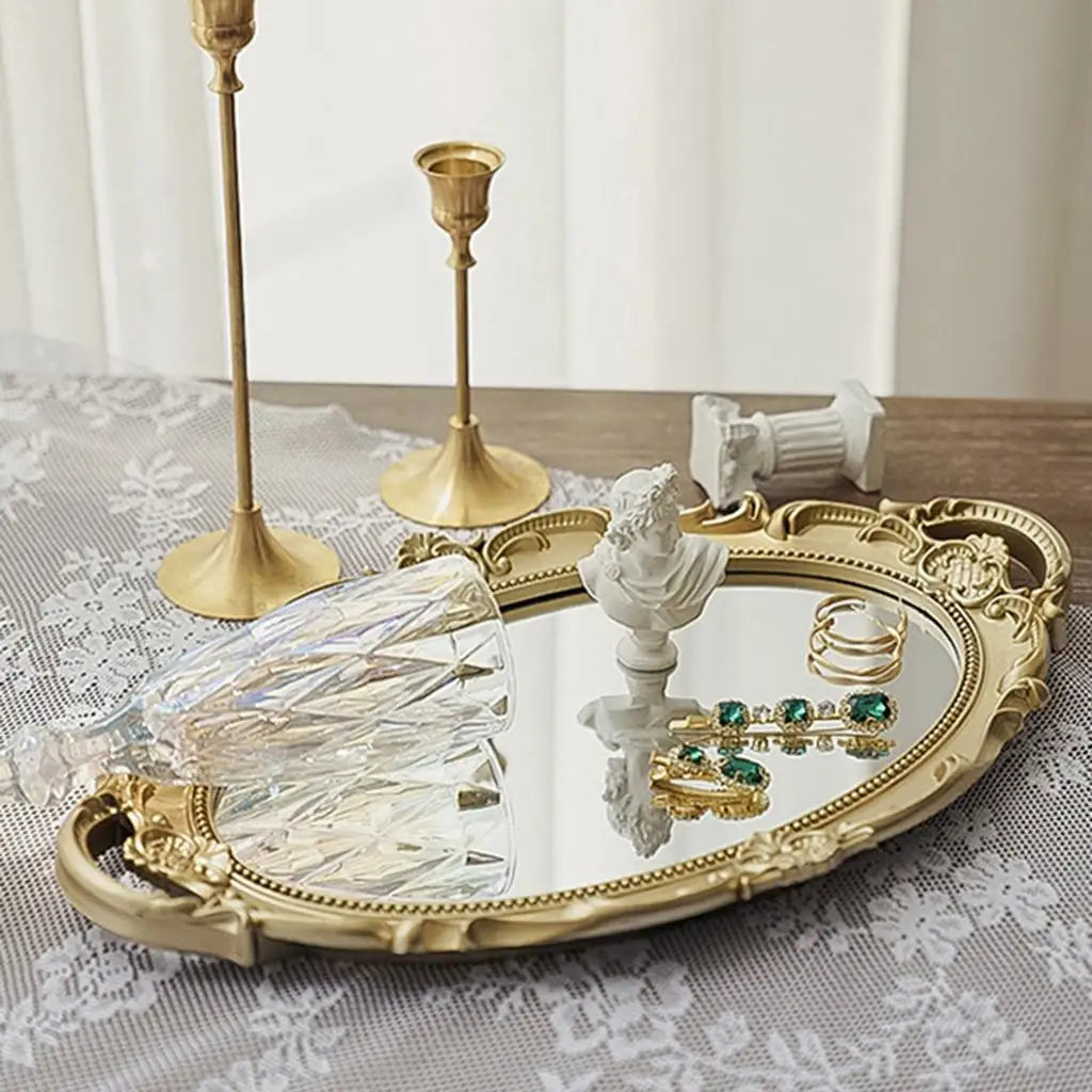 Elegant Mirror-Finish Vanity Tray – Perfume & Jewels