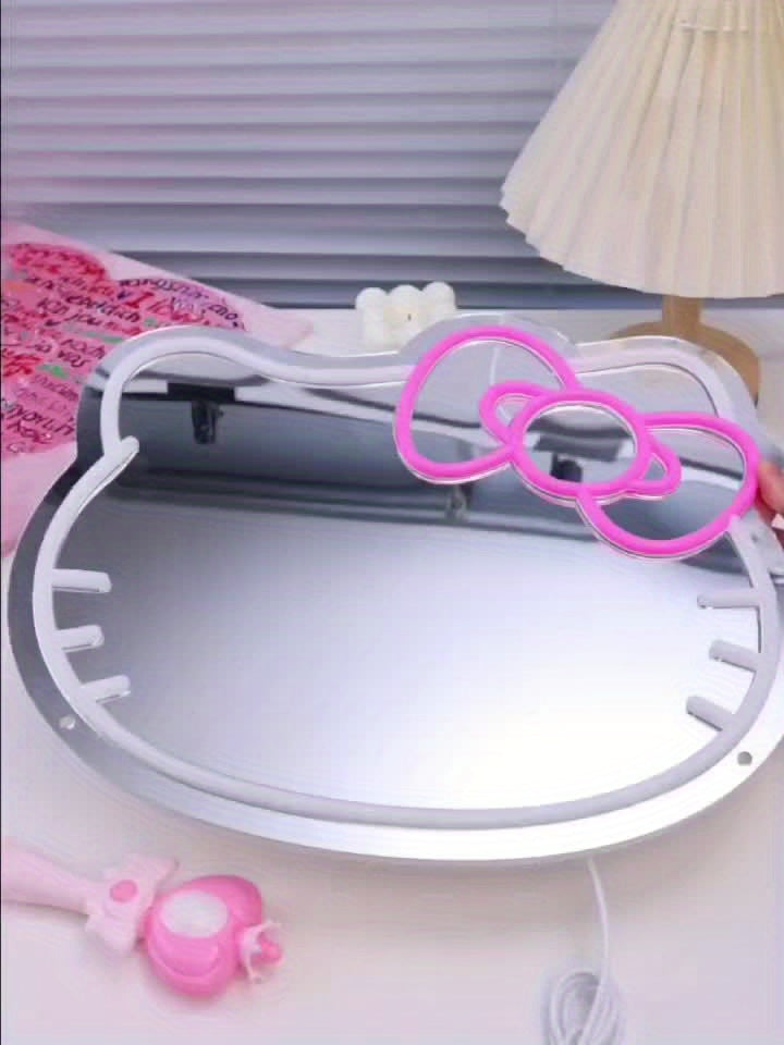 Cute Bow LED Neon Mirror – Adjustable Brightness