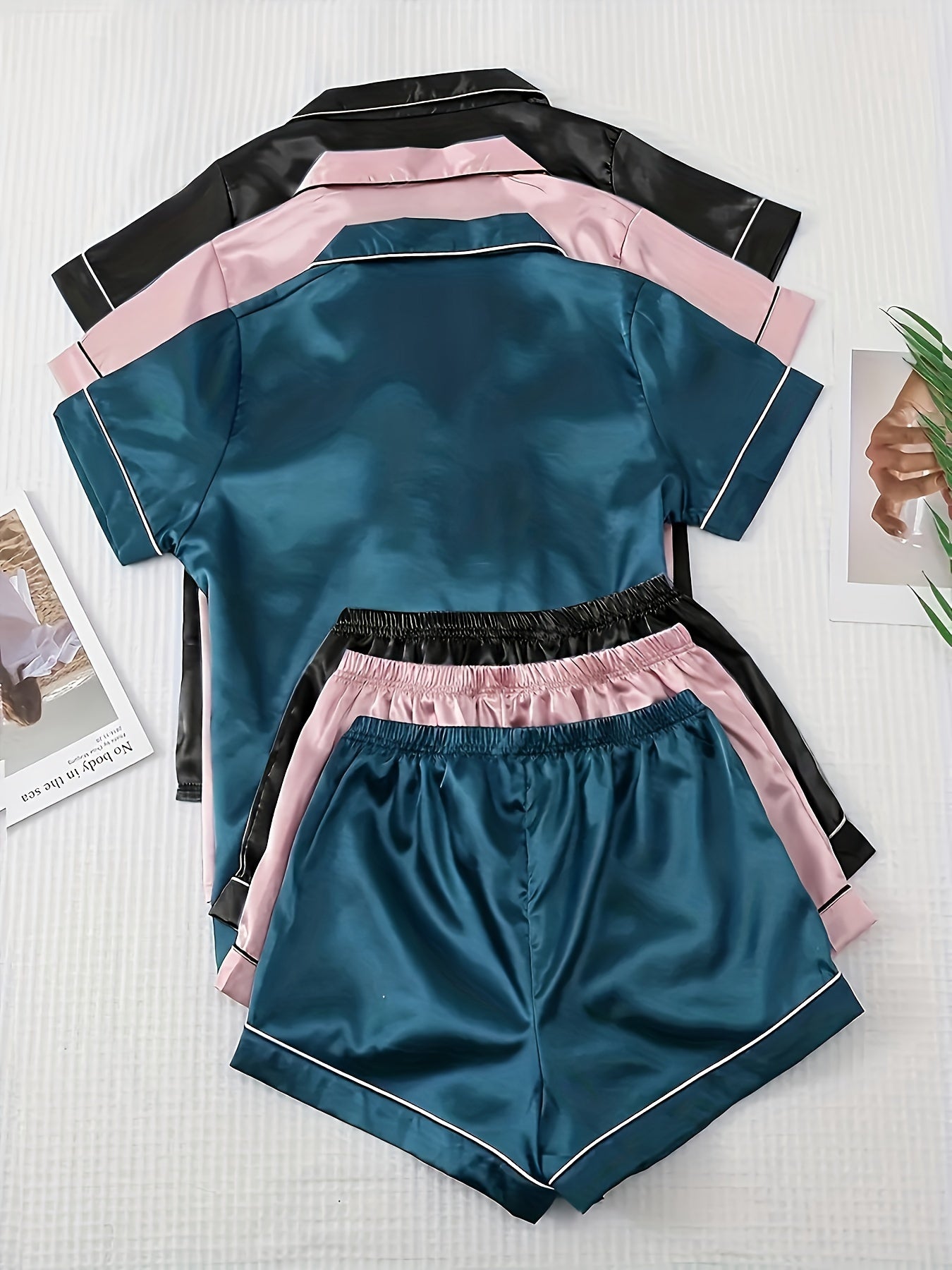 Luxury Satin 3-Piece PJ Set – Kimono, Cami & Shorts