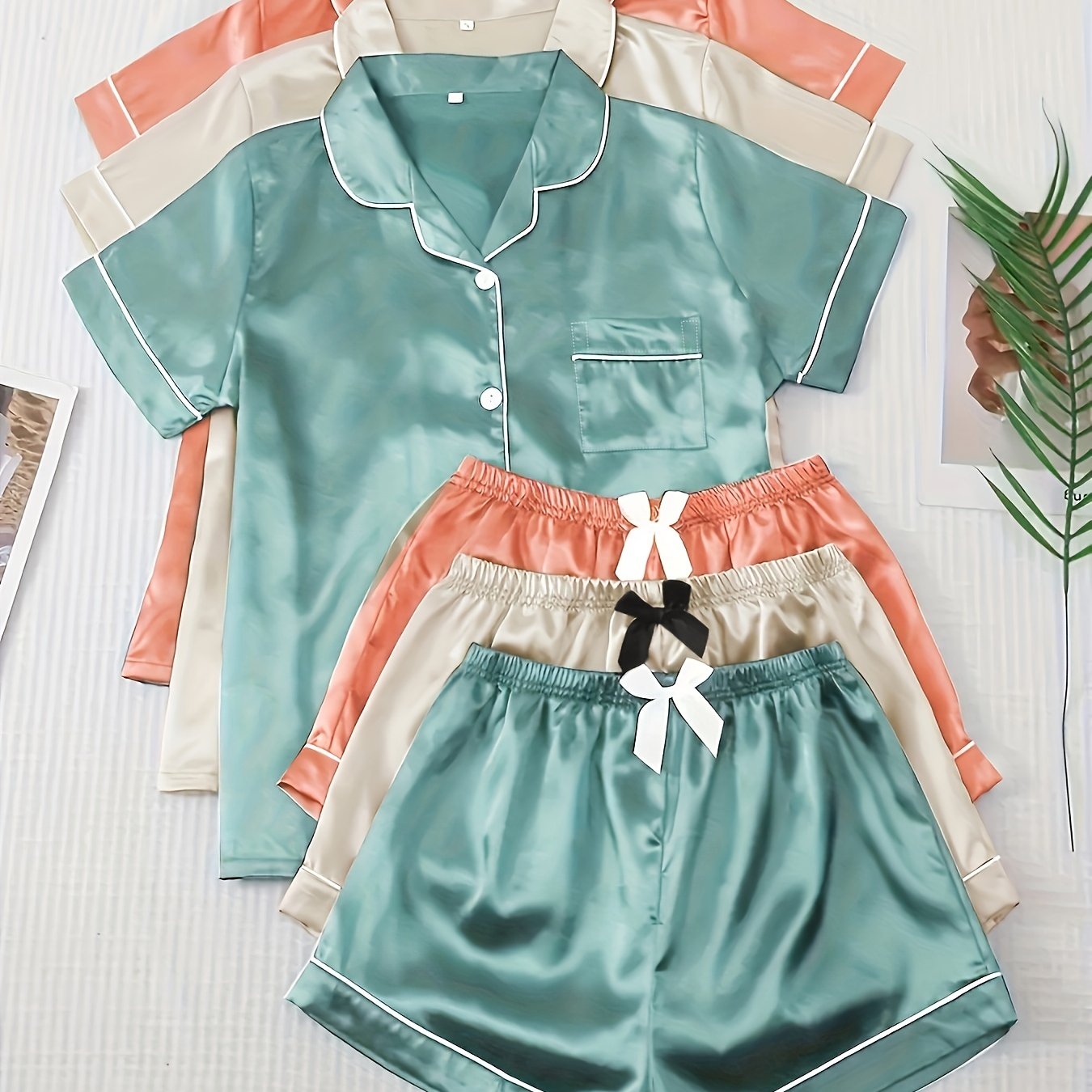 Luxury Satin 3-Piece PJ Set – Kimono, Cami & Shorts