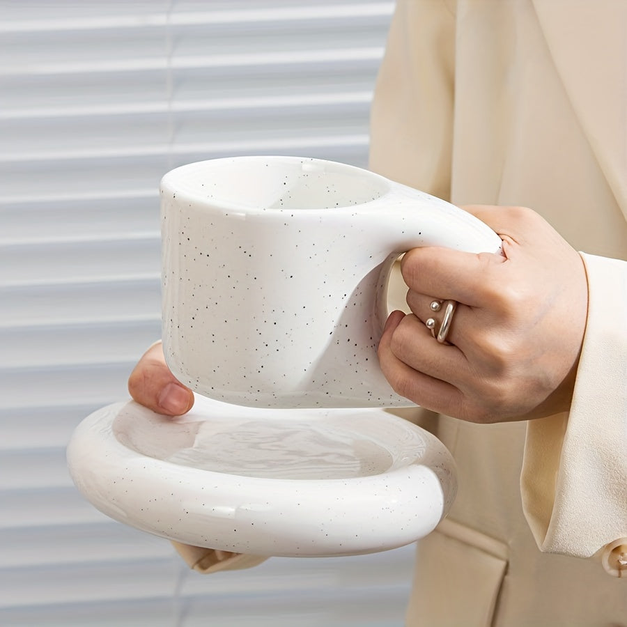 Chubby Mug & Saucer Set (10oz) – Cute Fat Handle