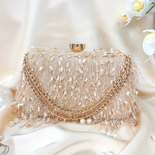 Feather Evening Chain Clutch – Luxe Party Bag