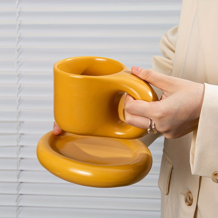 Chubby Mug & Saucer Set (10oz) – Cute Fat Handle