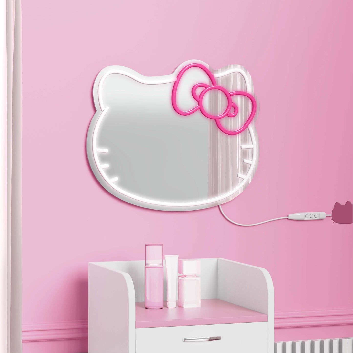 Cute Bow LED Neon Mirror – Adjustable Brightness