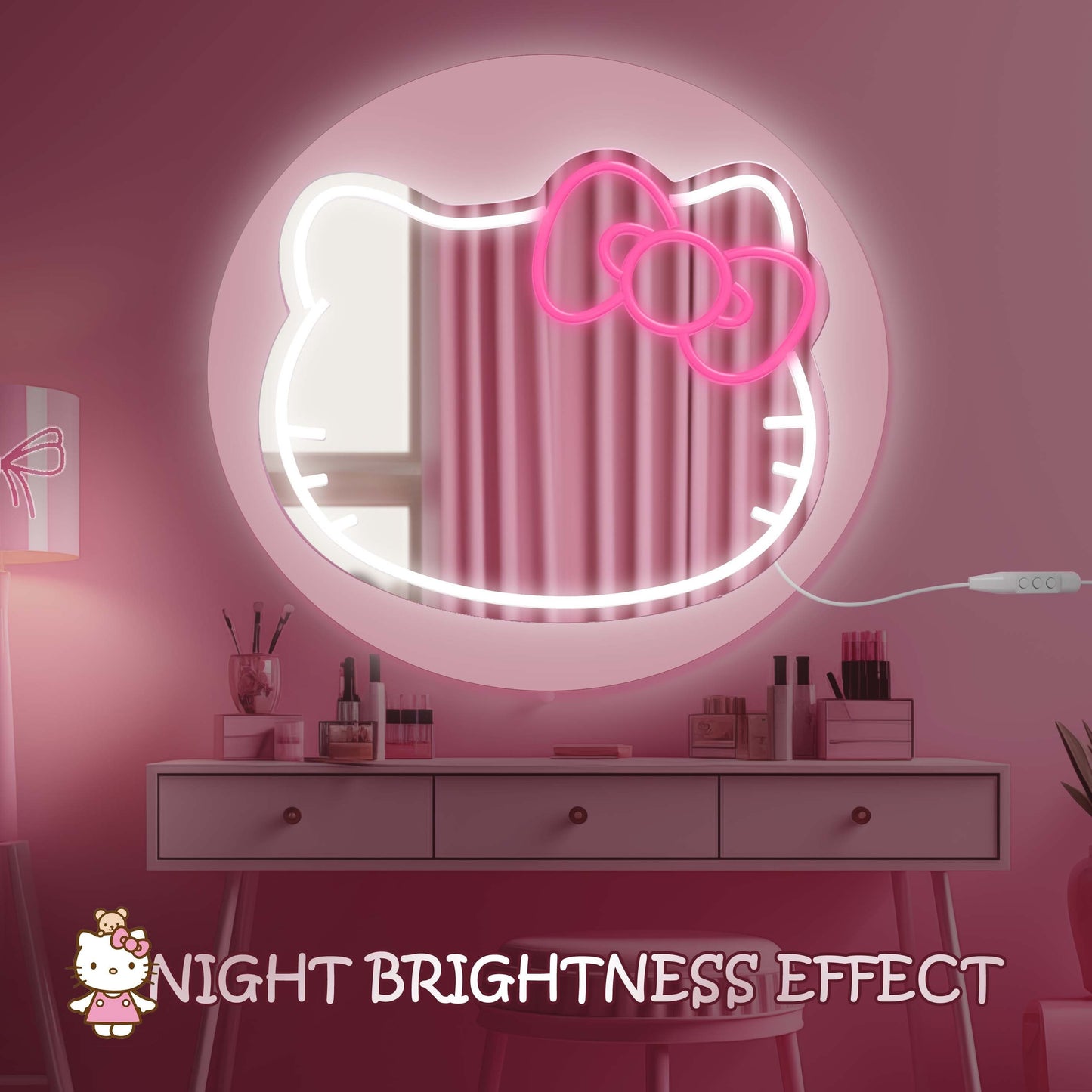 Cute Bow LED Neon Mirror – Adjustable Brightness