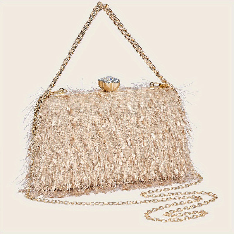 Feather Evening Chain Clutch – Luxe Party Bag