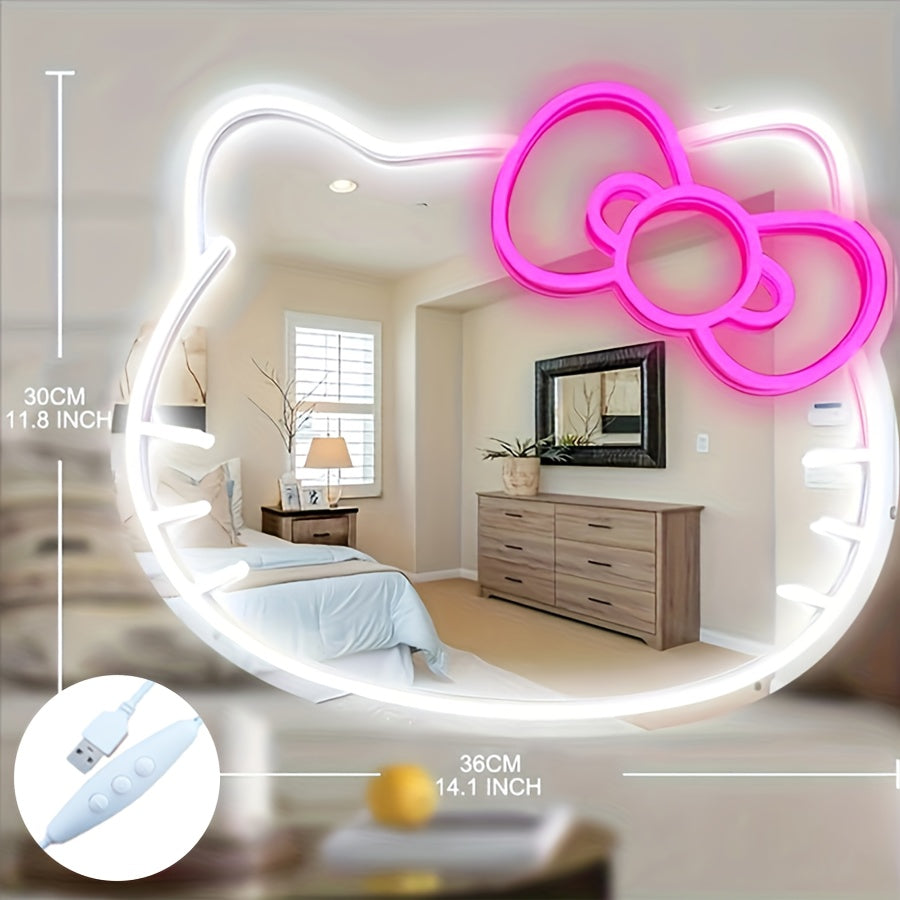 Hello Kitty LED Neon Mirror – Adjustable Glow