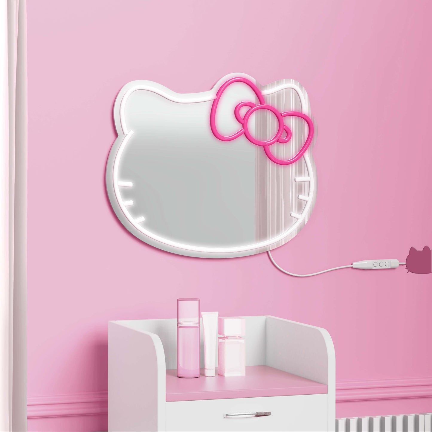 Cute Bow LED Neon Mirror – Adjustable Brightness