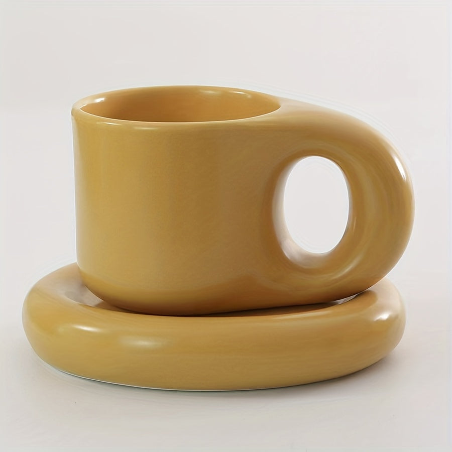 Chubby Mug & Saucer Set (10oz) – Cute Fat Handle