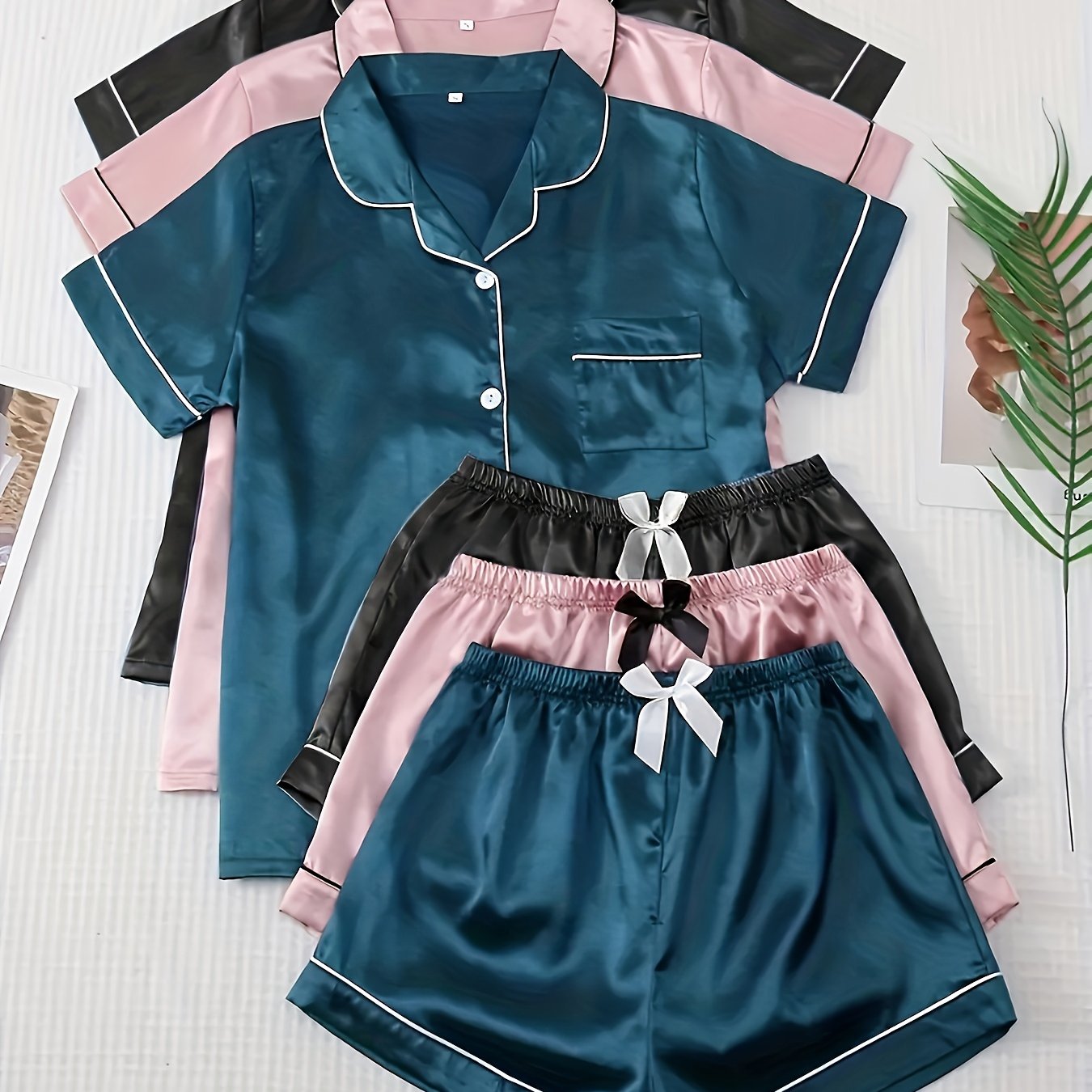Luxury Satin 3-Piece PJ Set – Kimono, Cami & Shorts