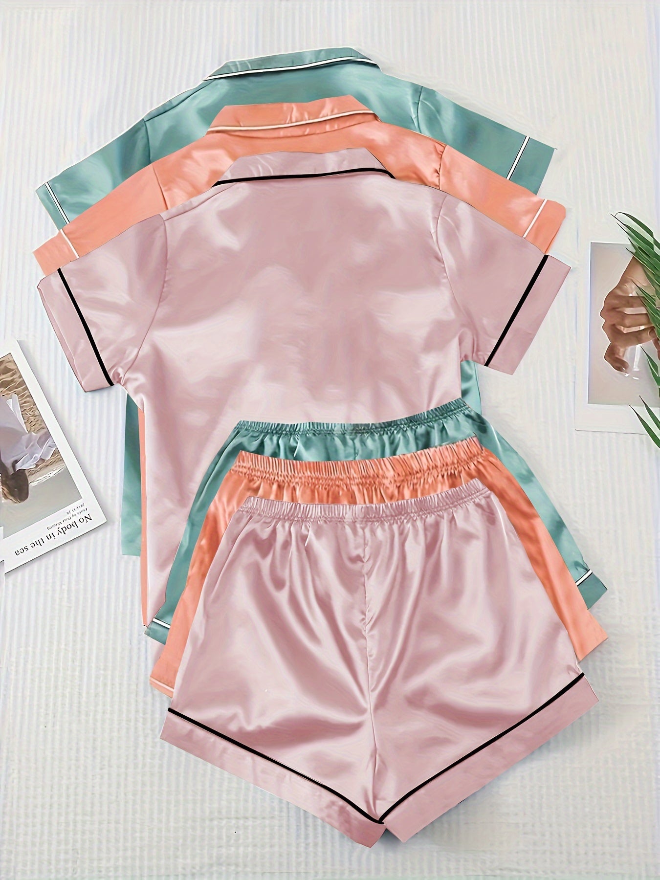 Luxury Satin 3-Piece PJ Set – Kimono, Cami & Shorts