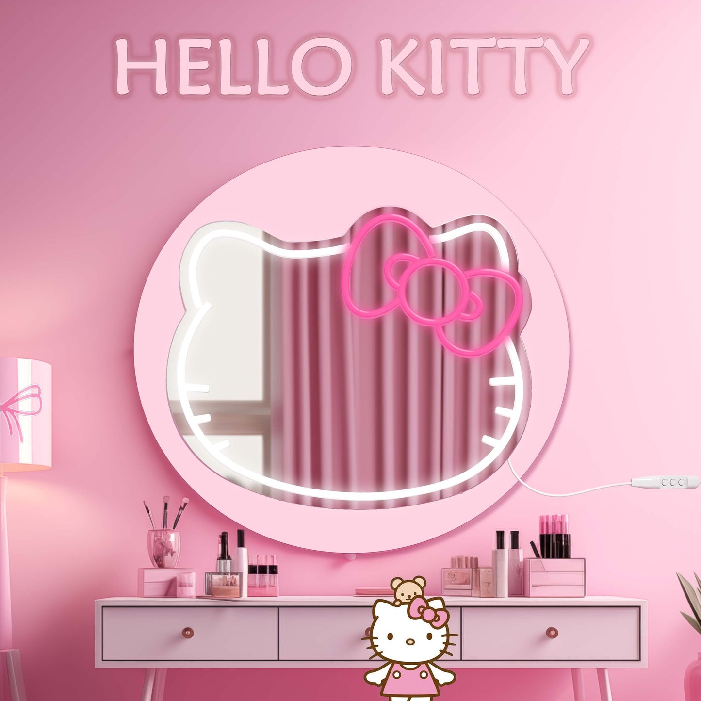 Cute Bow LED Neon Mirror – Adjustable Brightness