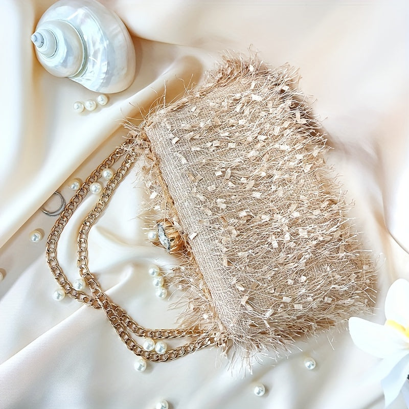 Feather Evening Chain Clutch – Luxe Party Bag